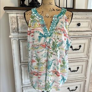 Tropical Print Sleeveless Top